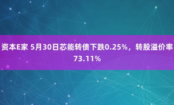 资本E家 5月30日芯能转债下跌0.25%，转股溢价率73.11%